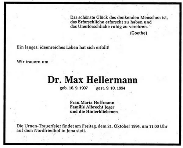Todesanzeige Dr. Max Hellermann
